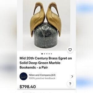 Brass Egret Bookends on Marble Base.please Research Comps
